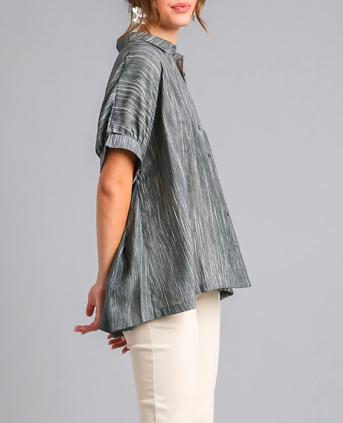 Slate Drift Button-Down Top