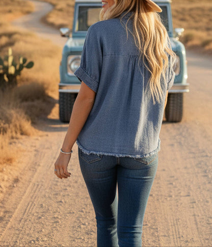 Faryn Frayed Denim Top