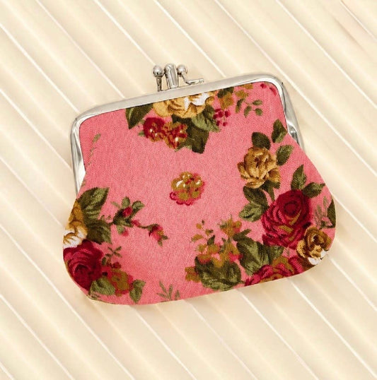 Vintage Inspired Coin Purse - Pink Floral