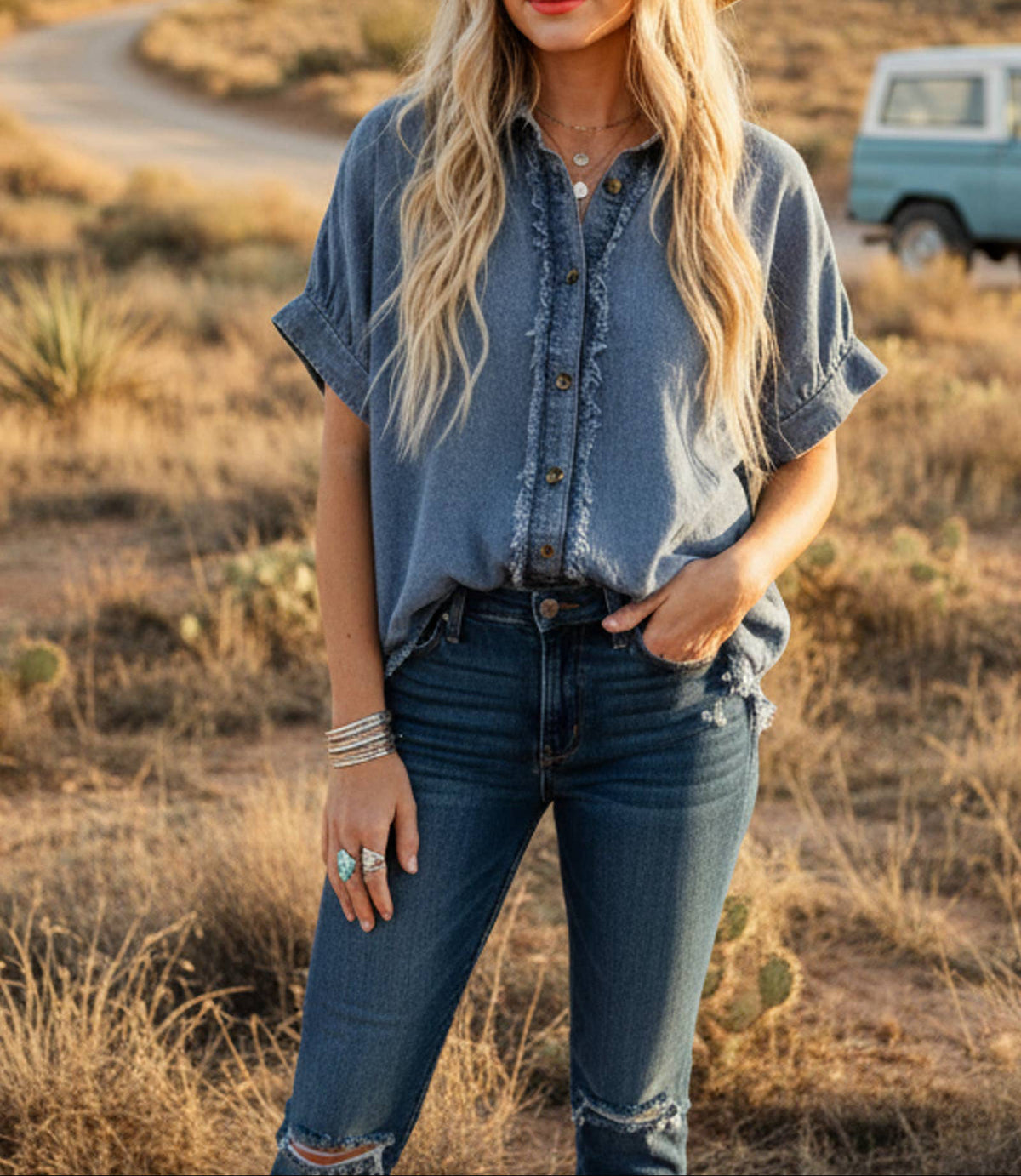 Faryn Frayed Denim Top