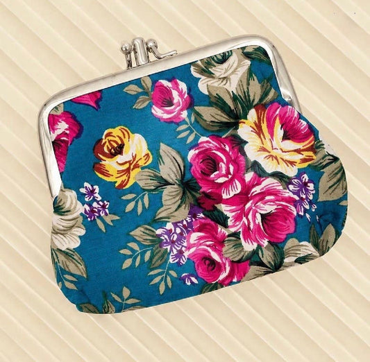 Vintage Inspired Coin Purse Blue Floral