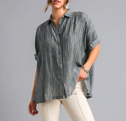 Slate Drift Button-Down Top