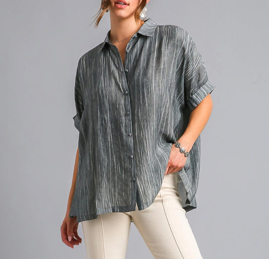 Slate Drift Button-Down Top