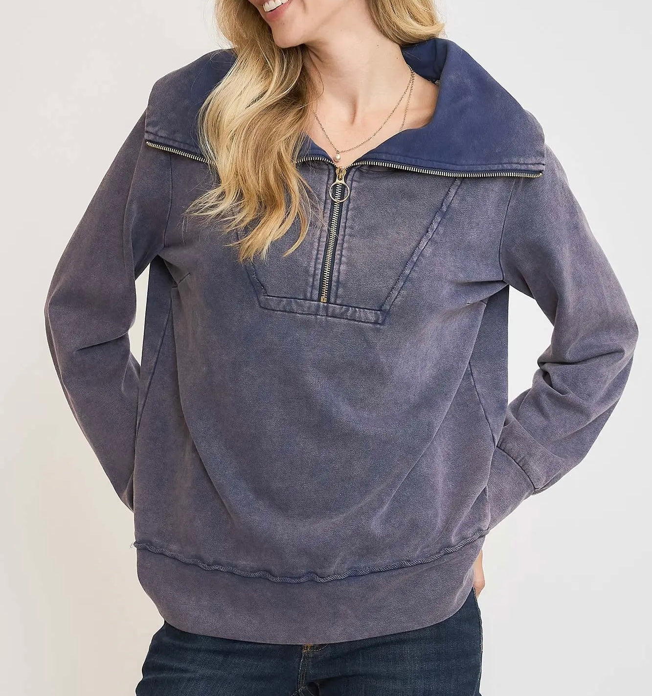 Highland Blue Zip Up Top