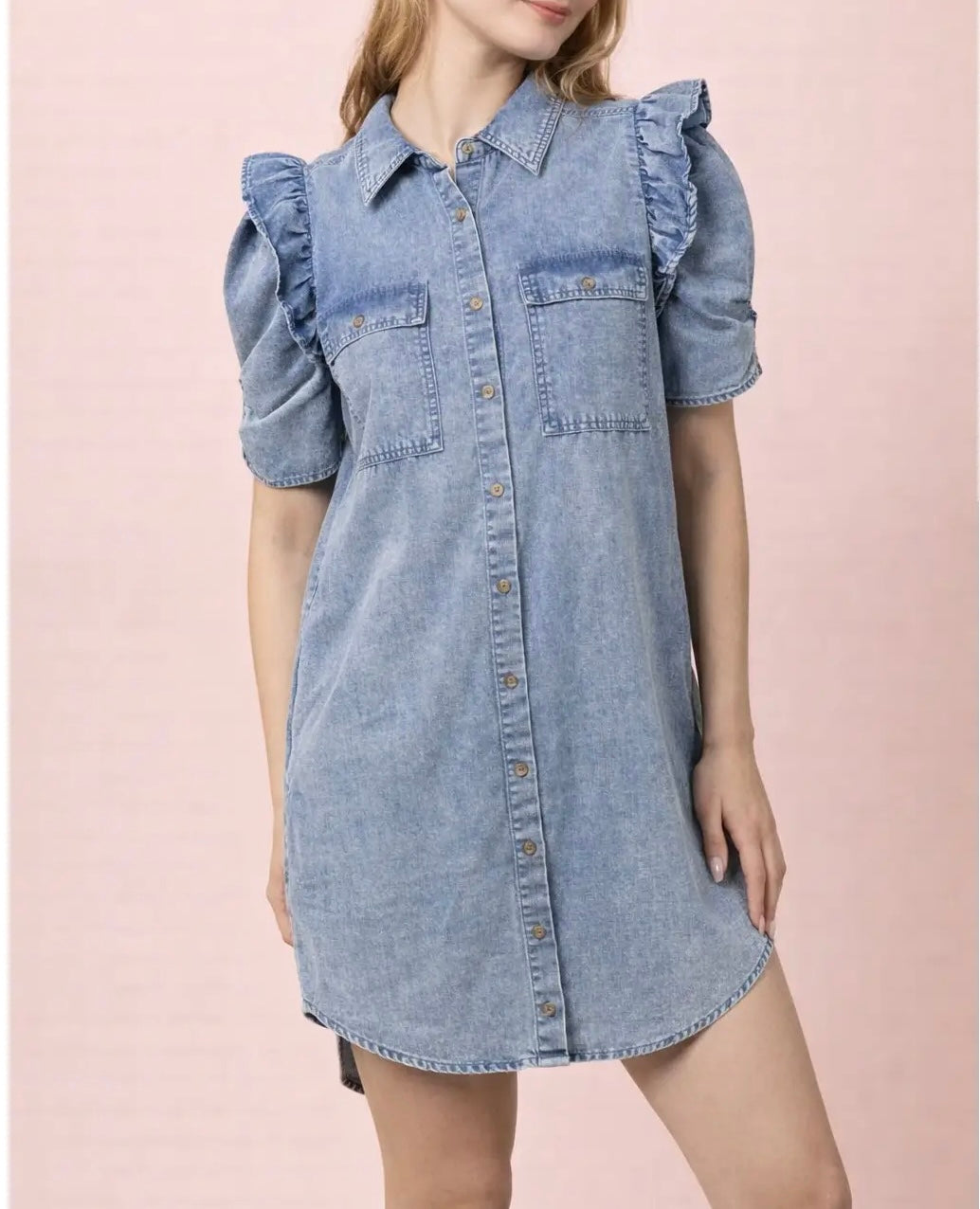 Ruffle My Feathers Denim Dress