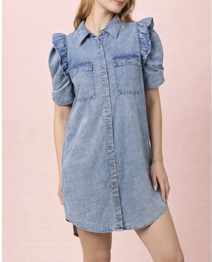 Ruffle My Feathers Denim Dress