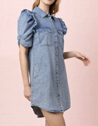 Ruffle My Feathers Denim Dress
