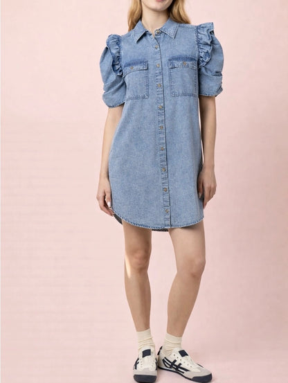 Ruffle My Feathers Denim Dress