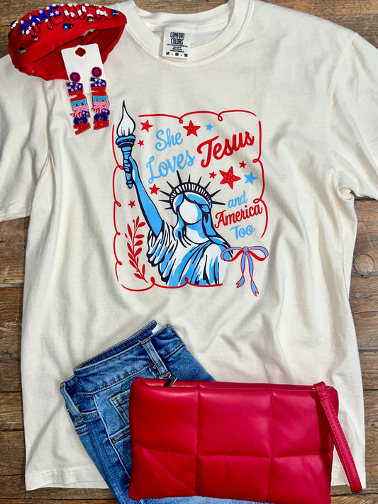 She Loves Jesus & America Tee