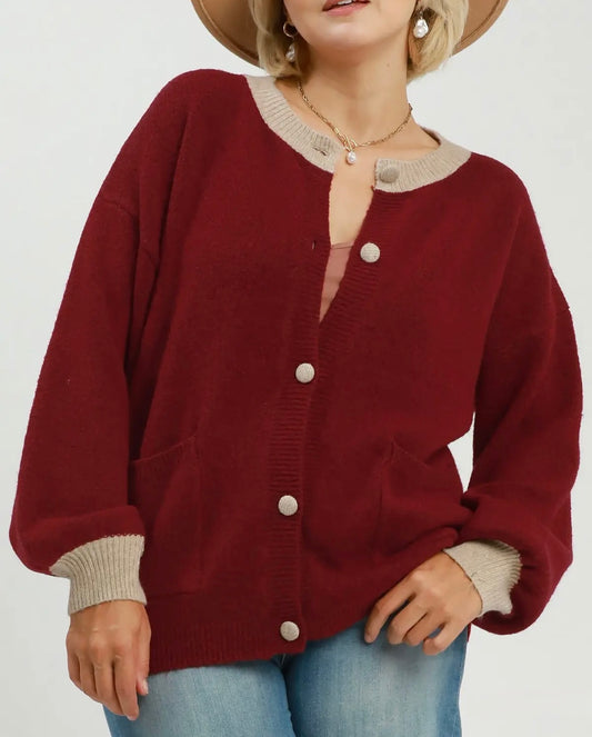Cabernet Contrast Cardigan