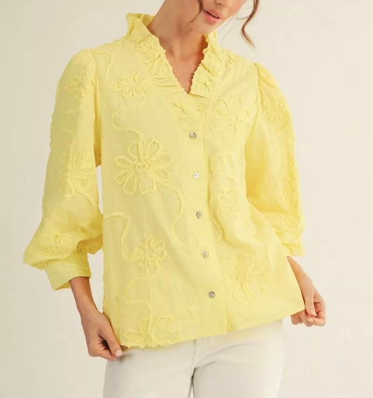 Lemon Bloom Button-Up Blouse