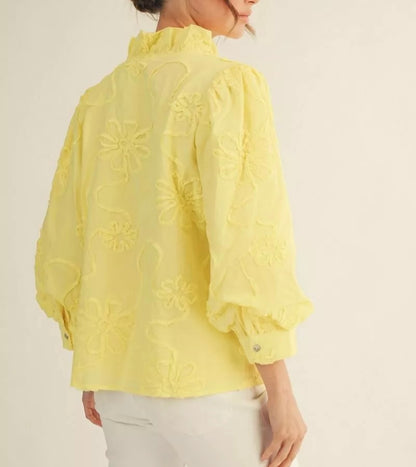 Lemon Bloom Button-Up Blouse